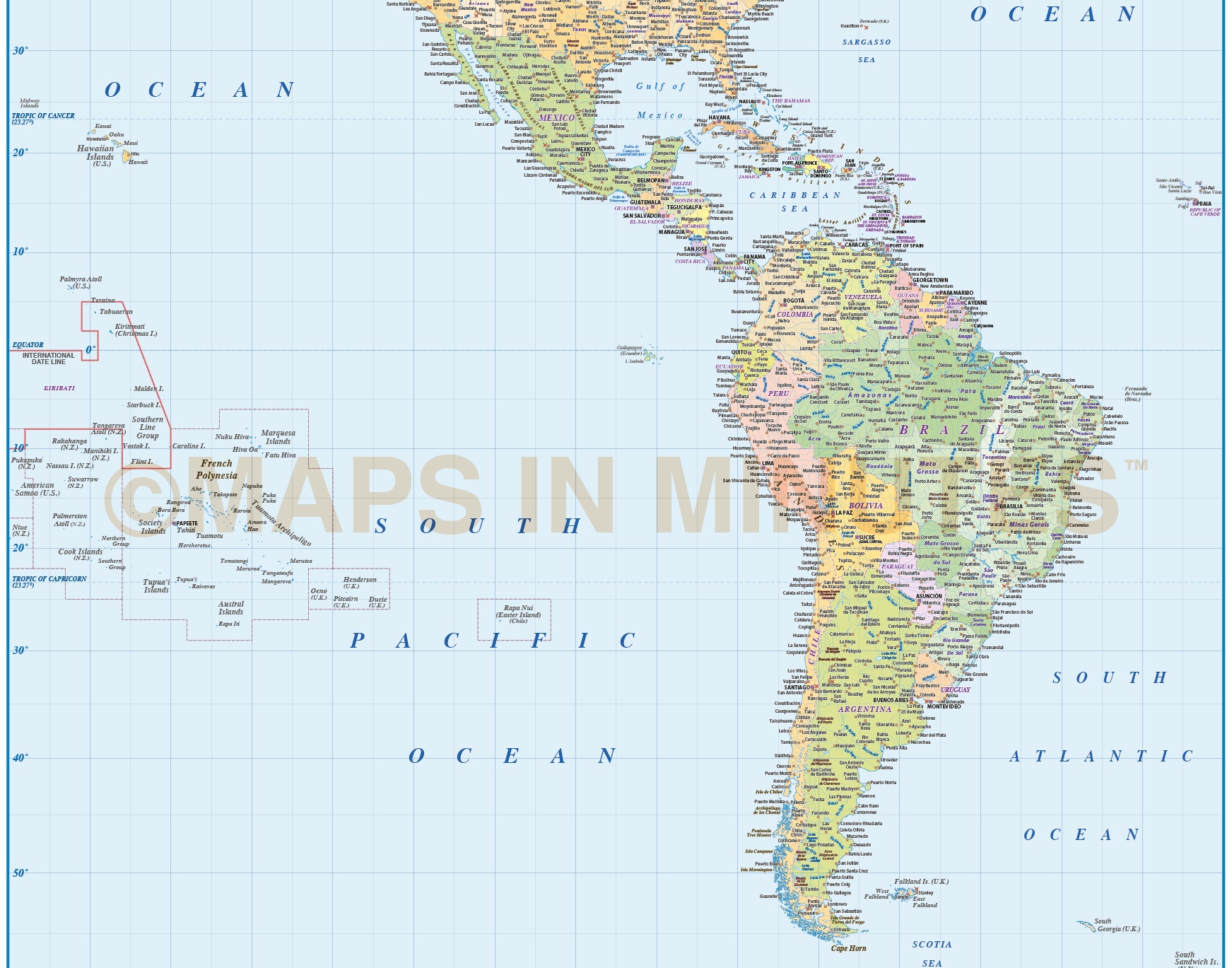Digital vector North and South America Political map 10,000,000 scale