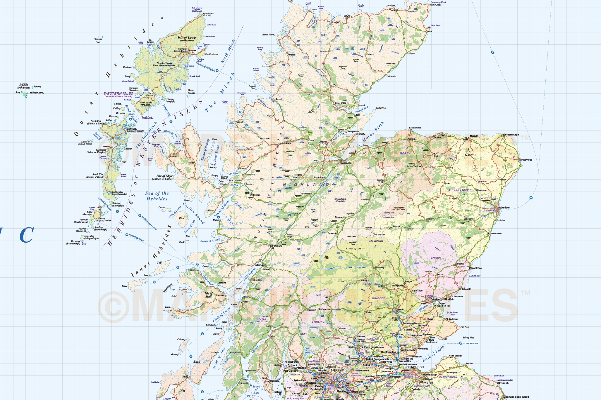british isles 1st level political road rail map 1000000 scale
