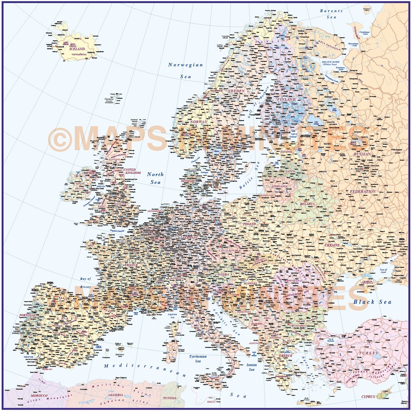 Large Scale Road Map Of Europe Map of world