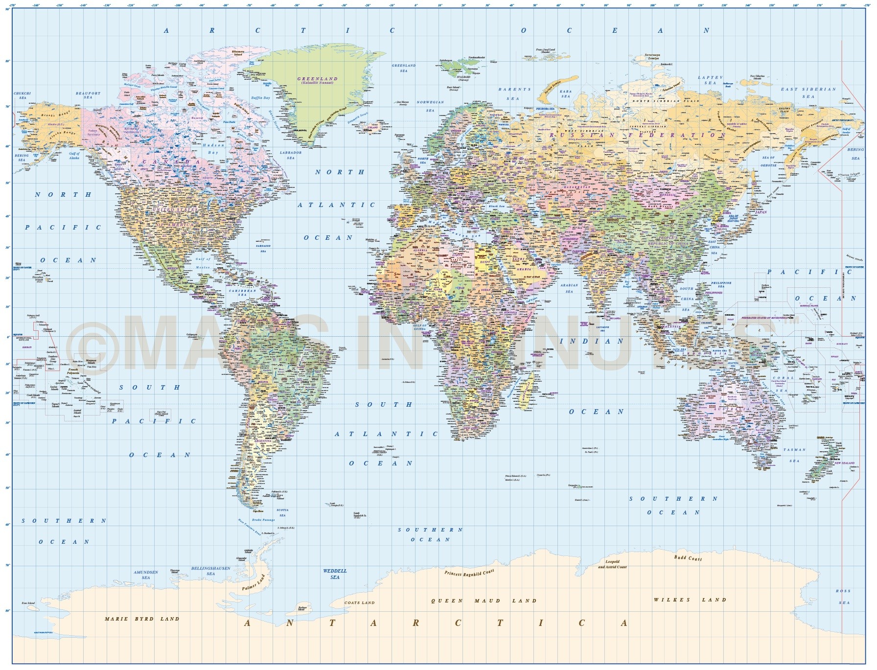 Editable map World Relief Political PDF
