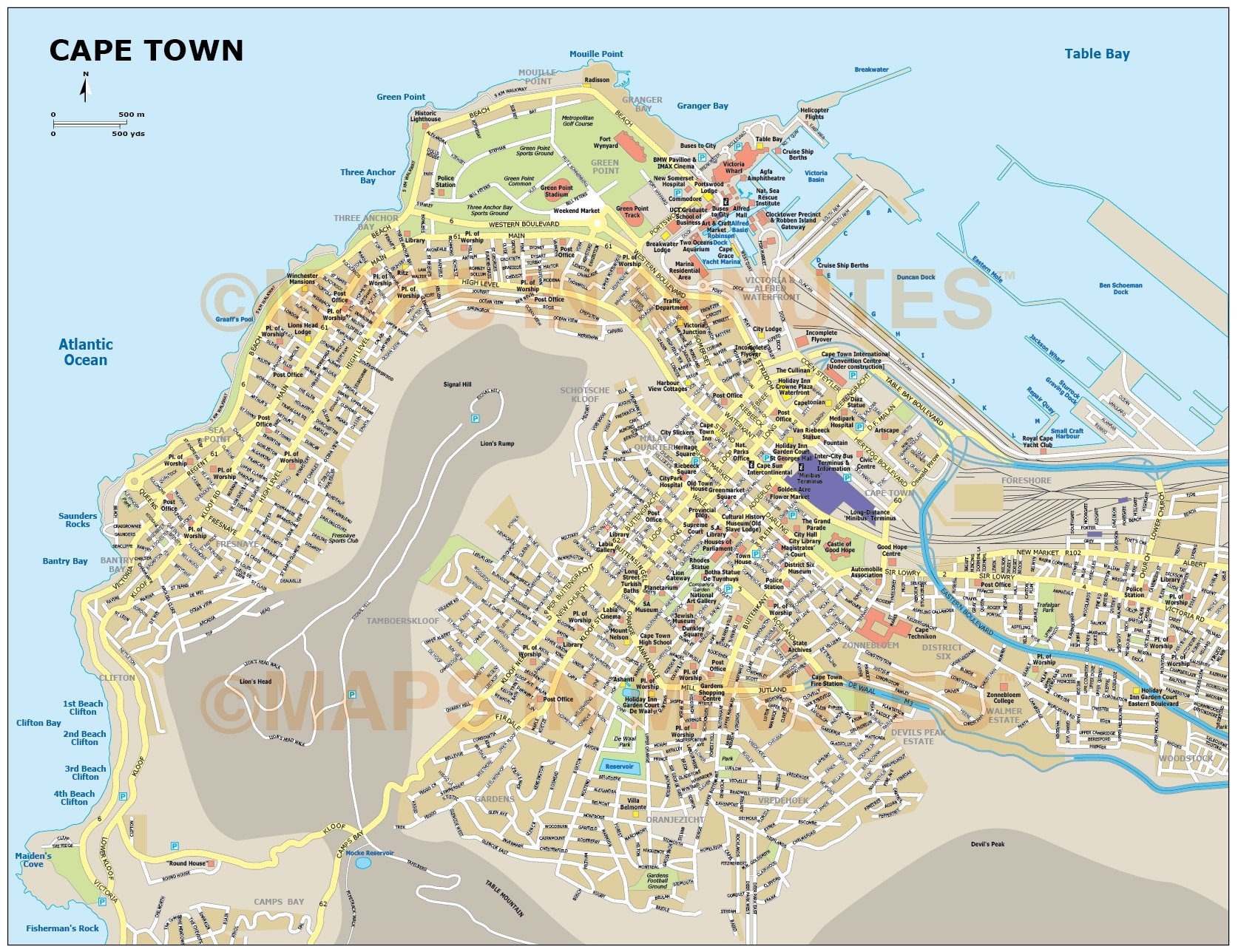 Cape Town city map in Illustrator and PDF digital vector maps