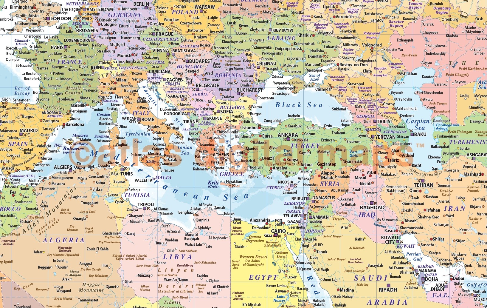 framed canvas world wall map political ocean contours size 60 ocean by size