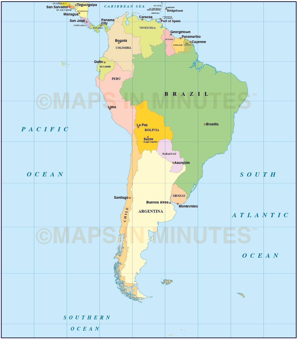 Capital Cities In South America Map