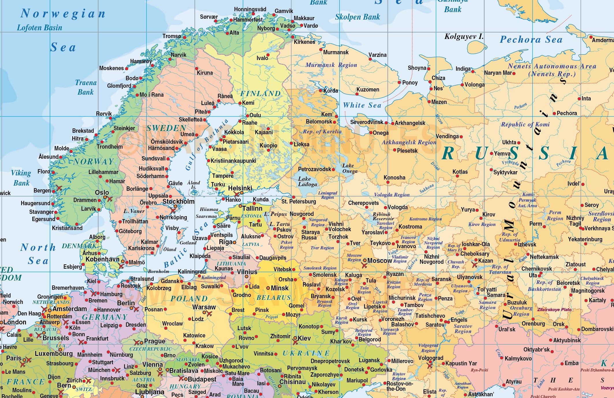 Large Detailed Political Map Of Eurasia Wth Capitals And Major Cities