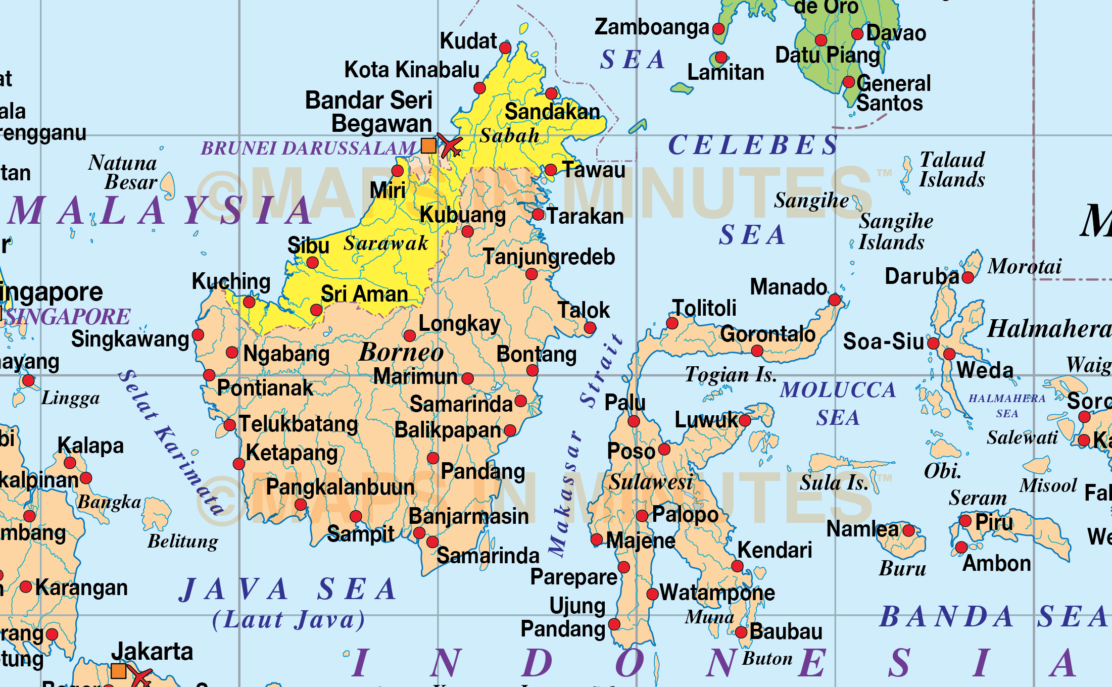 Vector Map Of Malaysia And Indonesia Political Style With 10m Scale In