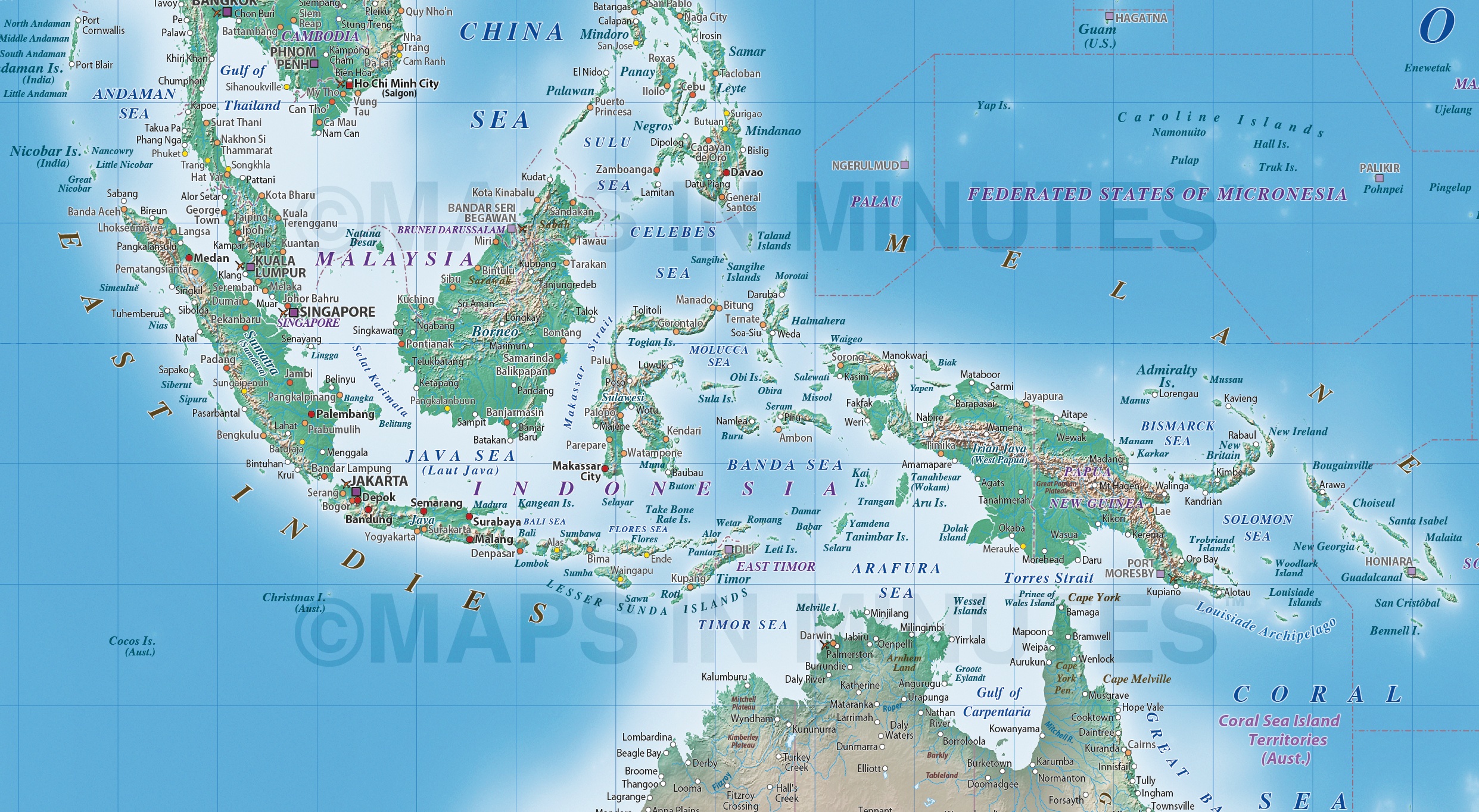 Vector World Relief Map East Indies Detail Showing Natural Earth Vector World Relief Map East Indies Detail Showing Natural Earth