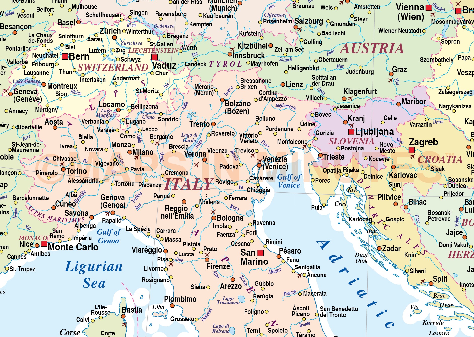 Digital vector southern Europe map, in Illustrator and pdf format