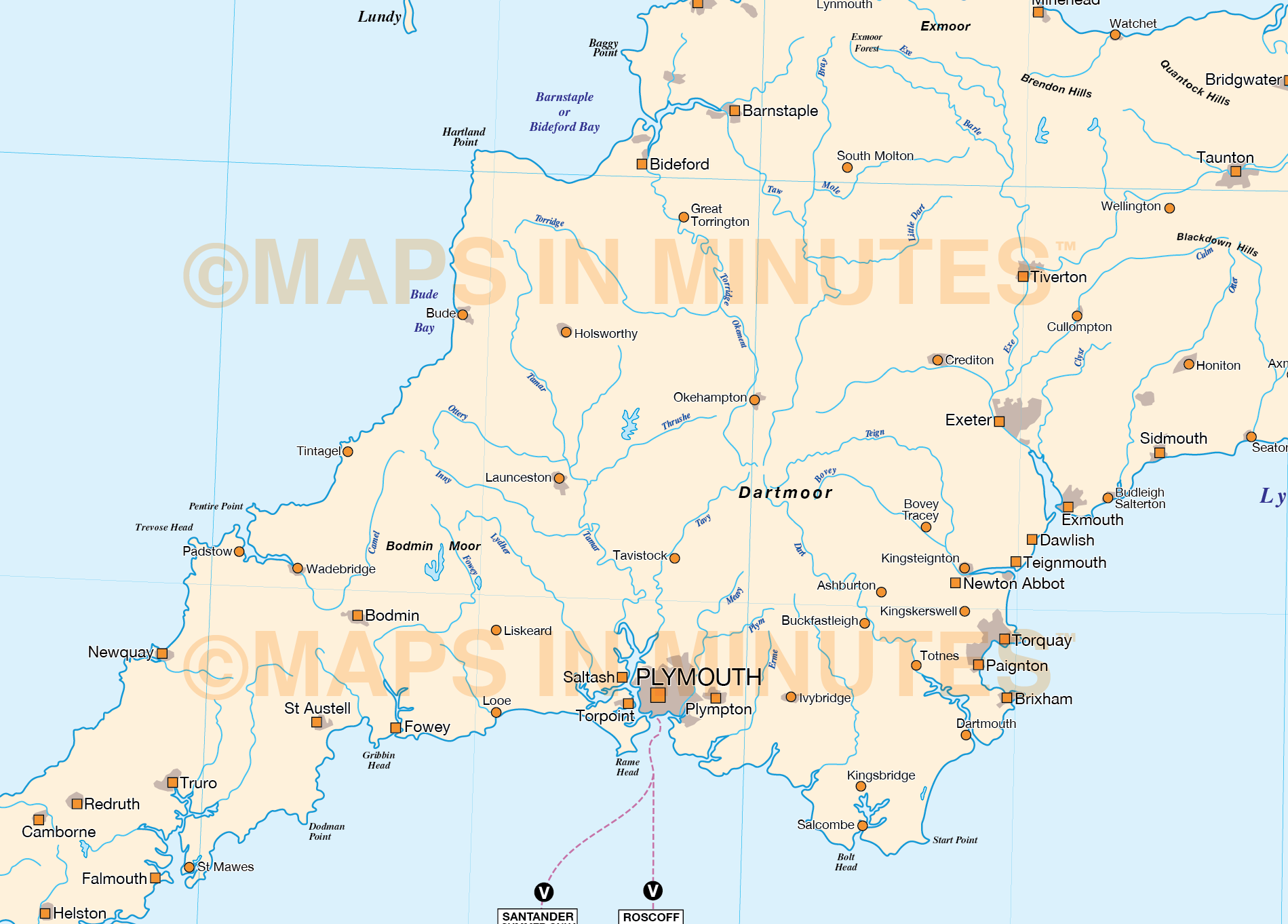 DigitalvectorsouthwestenglandbasicmapinillustratorCSandeditablepdfvectorformat