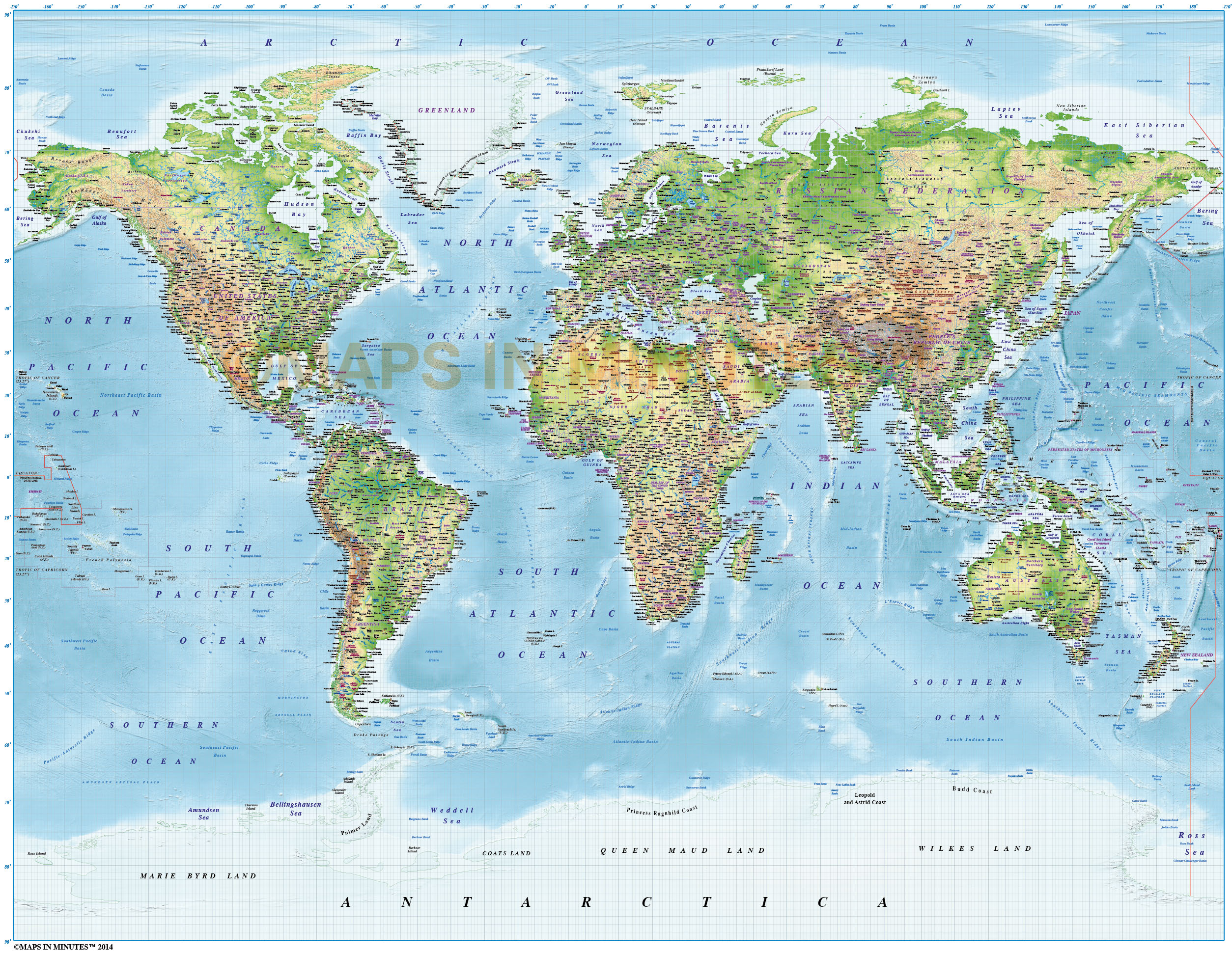 Digital Vector World Relief Map Political And Regular Colouring Relief