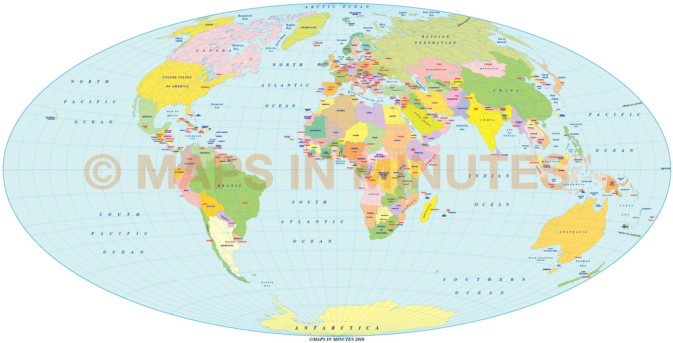 Vector World Political Map In The Hammer Projection UK Centric In
