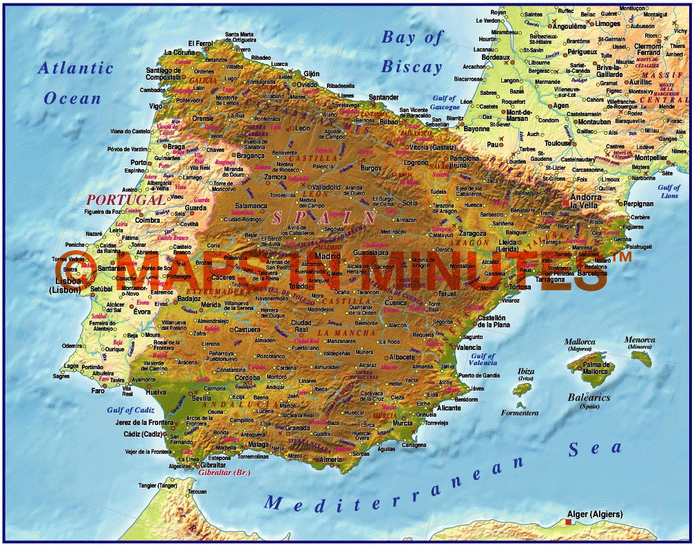 iberia 4m spain highlight relief map