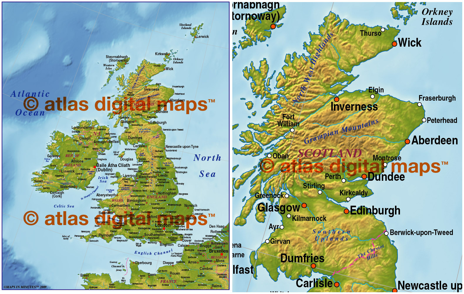 Digital vector British Isles UK map, Basic Country with strong relief 