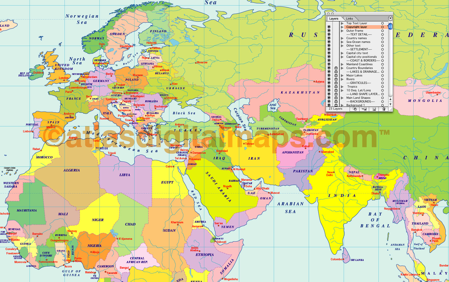 World GeoPolitical Small scale Map Collection - 10 map selection
