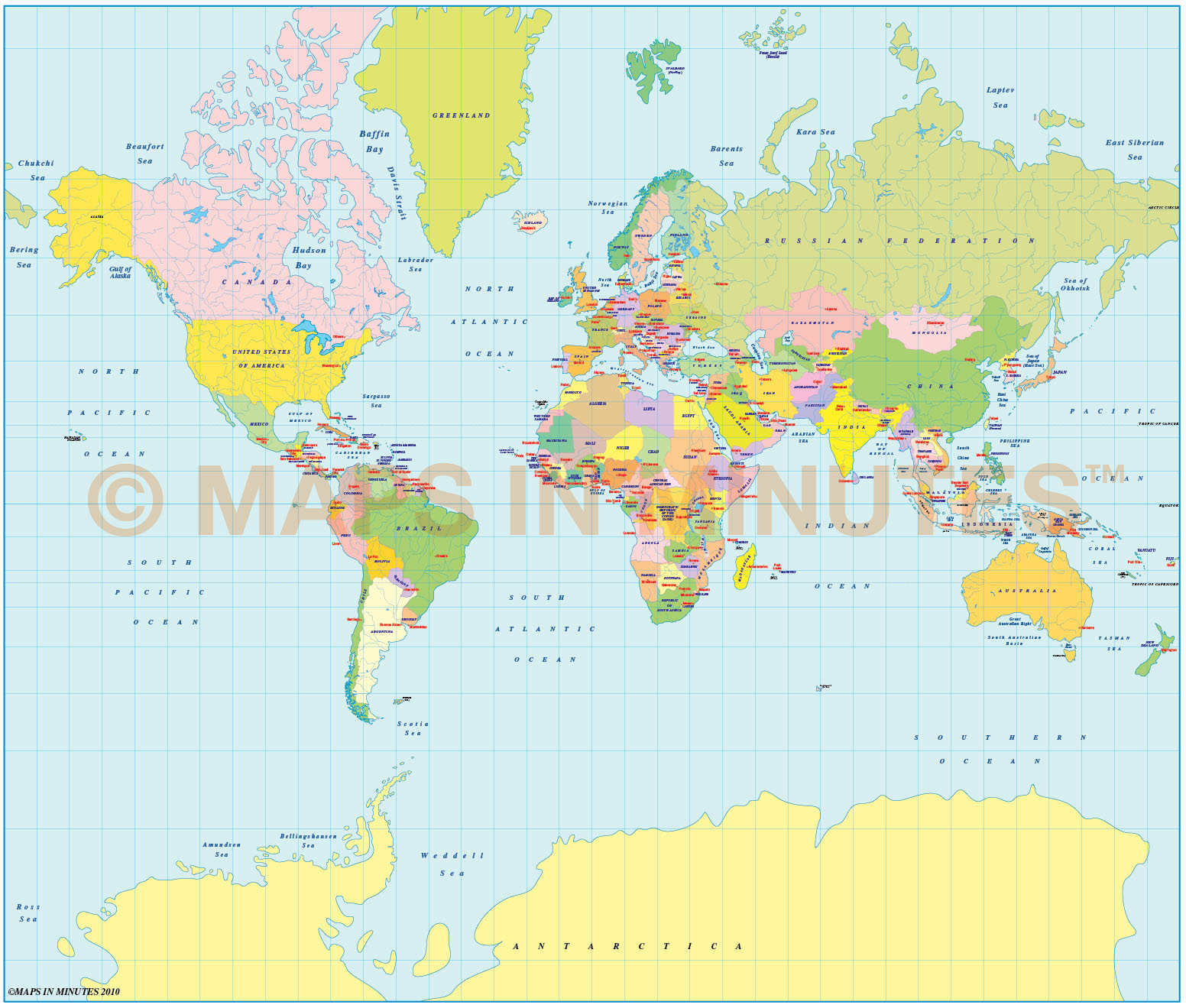 Vector World Political Map in the Mercator projection UK centric in Illustrator CS and pdf 