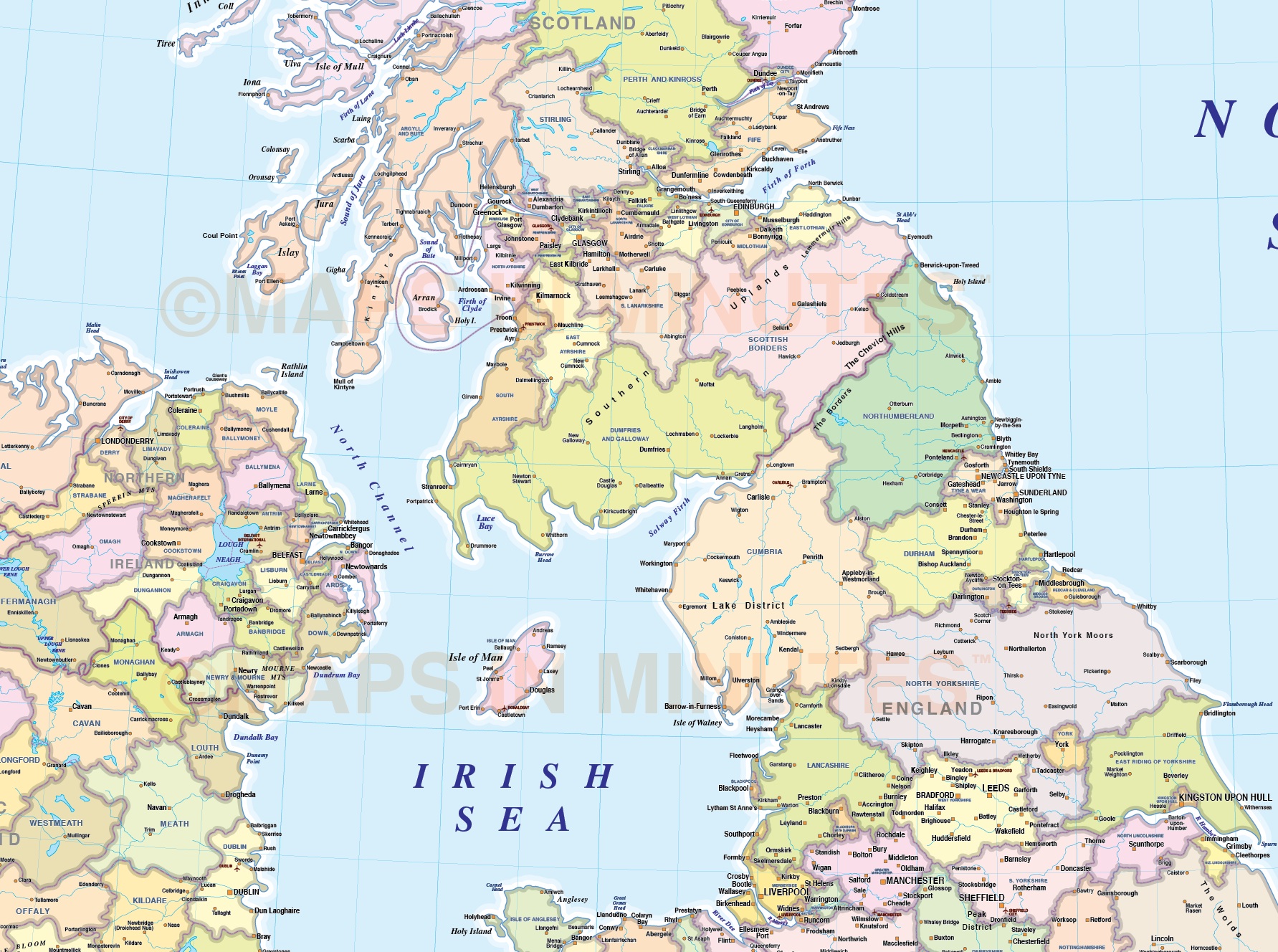 Adm British Isles County Region Admin Map 1 5m Scale Transverse