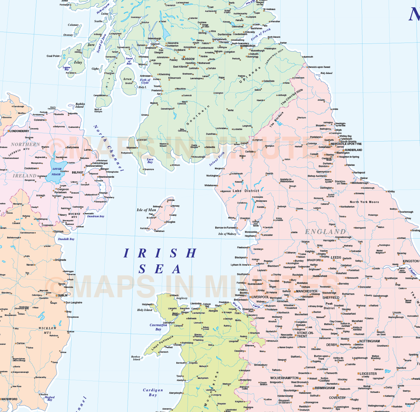 Digital vector British Isles map, Basic Country level @5,000,000 scale