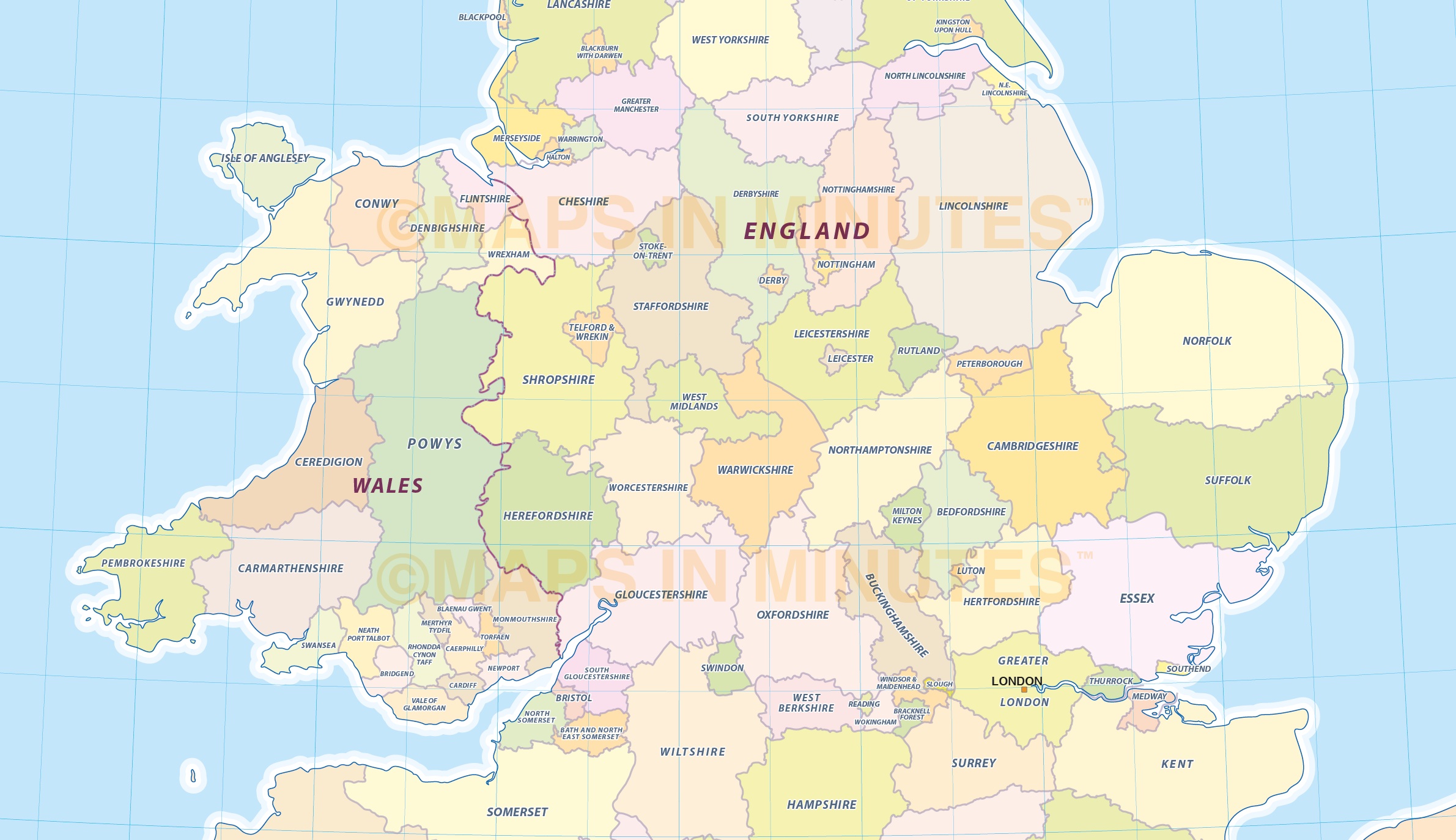 Easy Map Of England Map England Counties and Towns