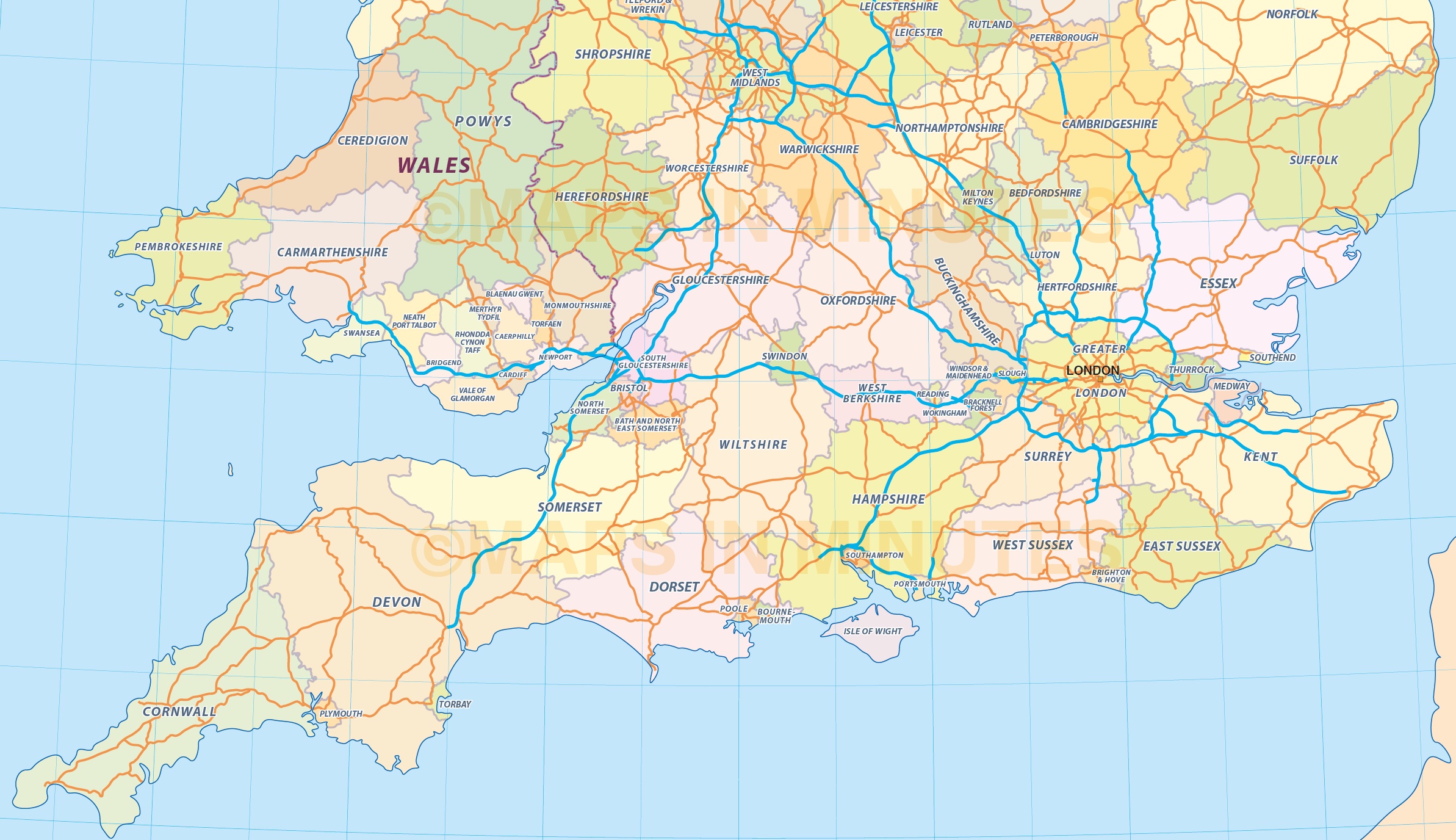 UK Road & County map, Illustrator AI CS PDF vector formats, 5m small scale