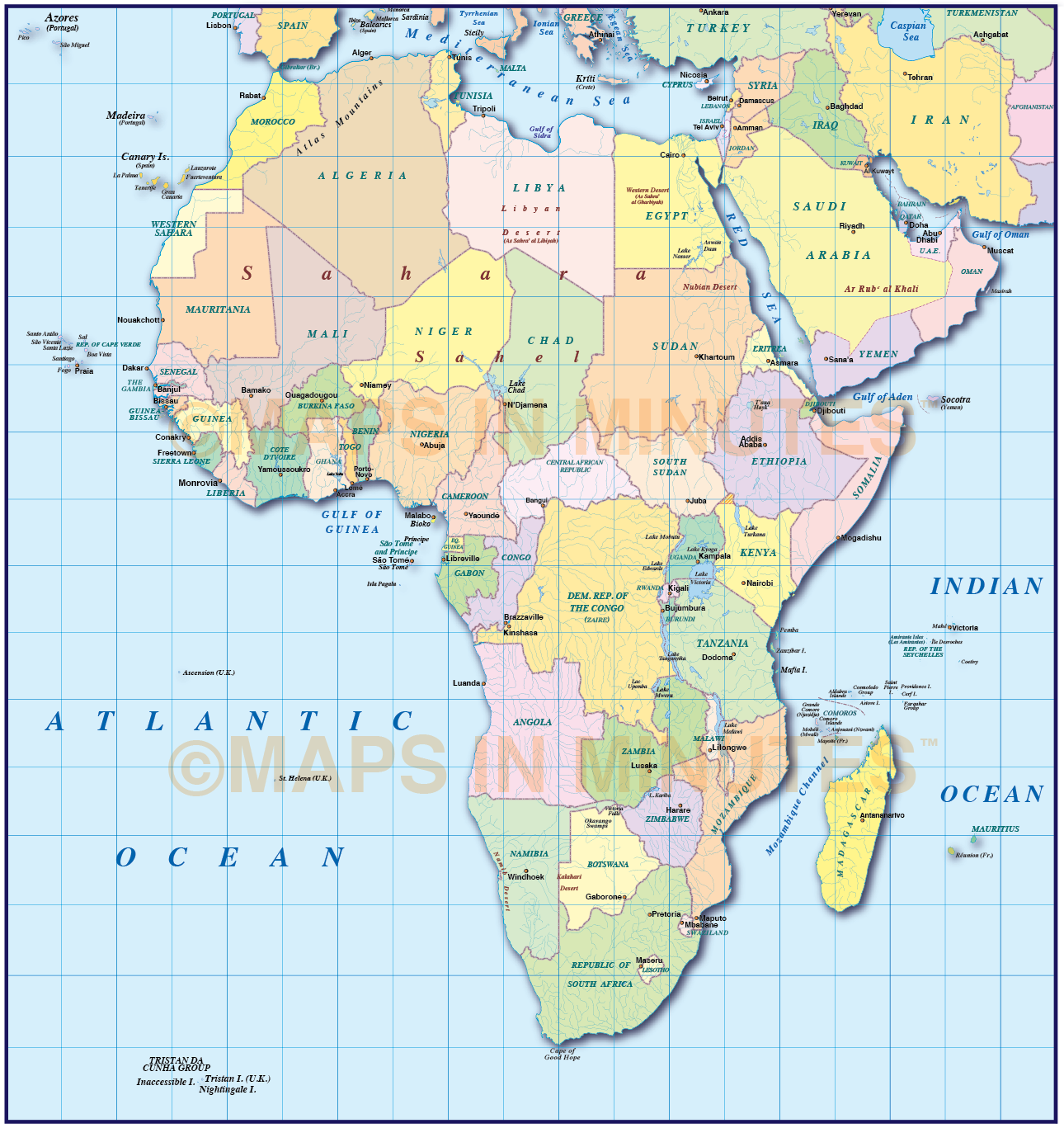 digital vector africa map with drop shadow in ai map of africa continent
