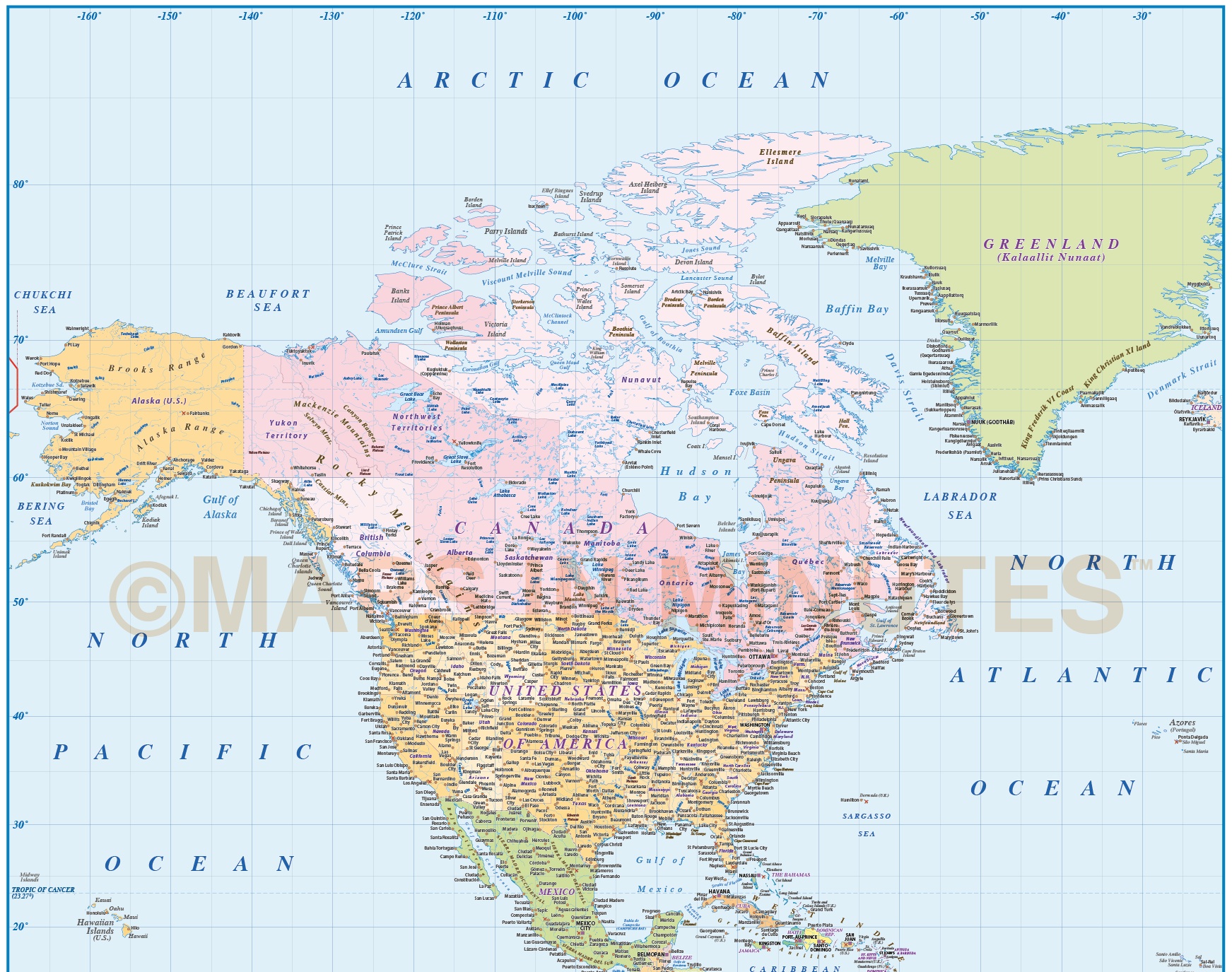 Digital vector North and South America Political map 10,000,000 scale