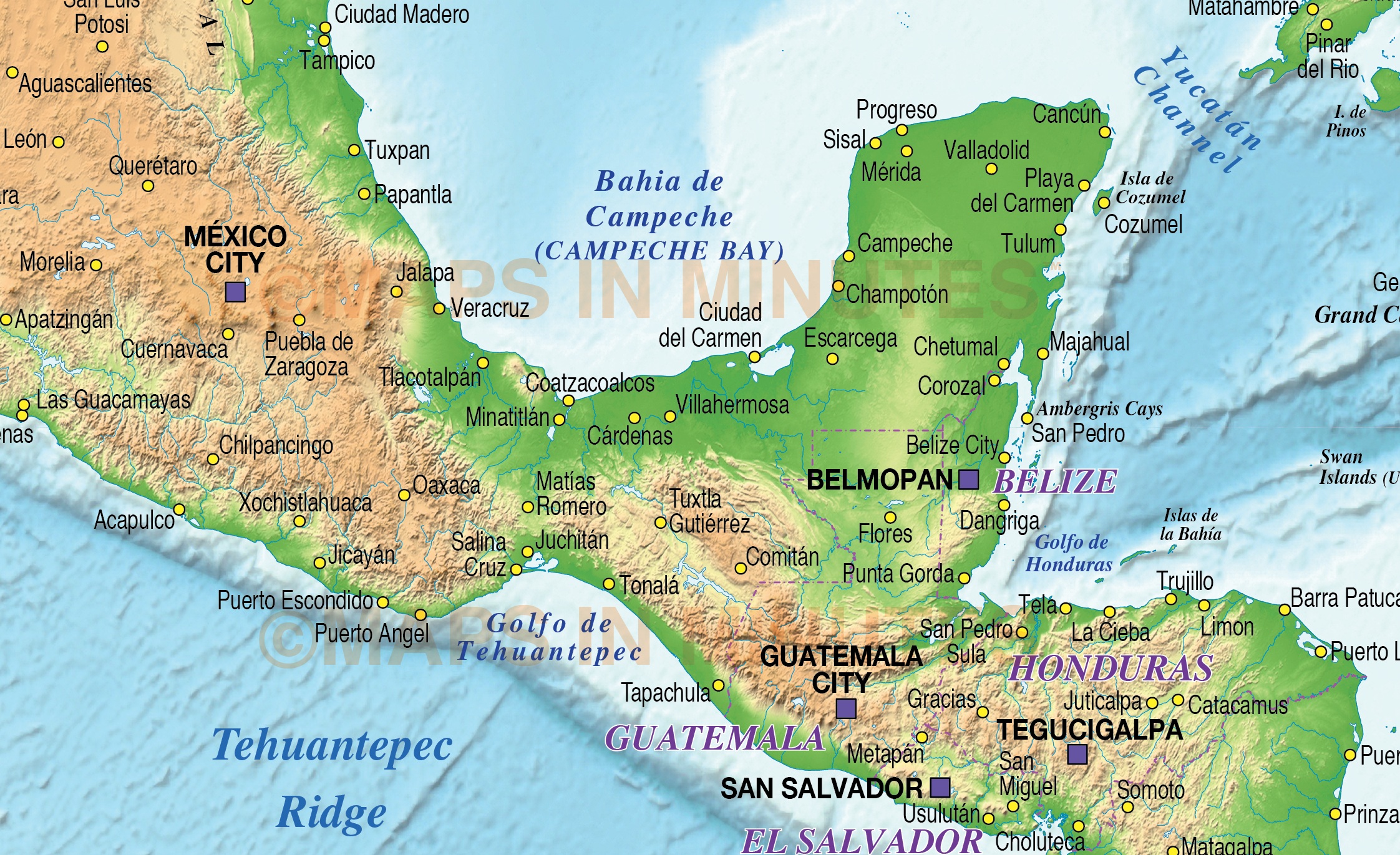 Editable map South East US Central America Caribbean AI