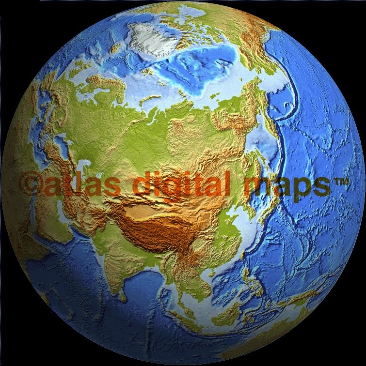Relief Globe 50N 100E Relief Globes World Maps