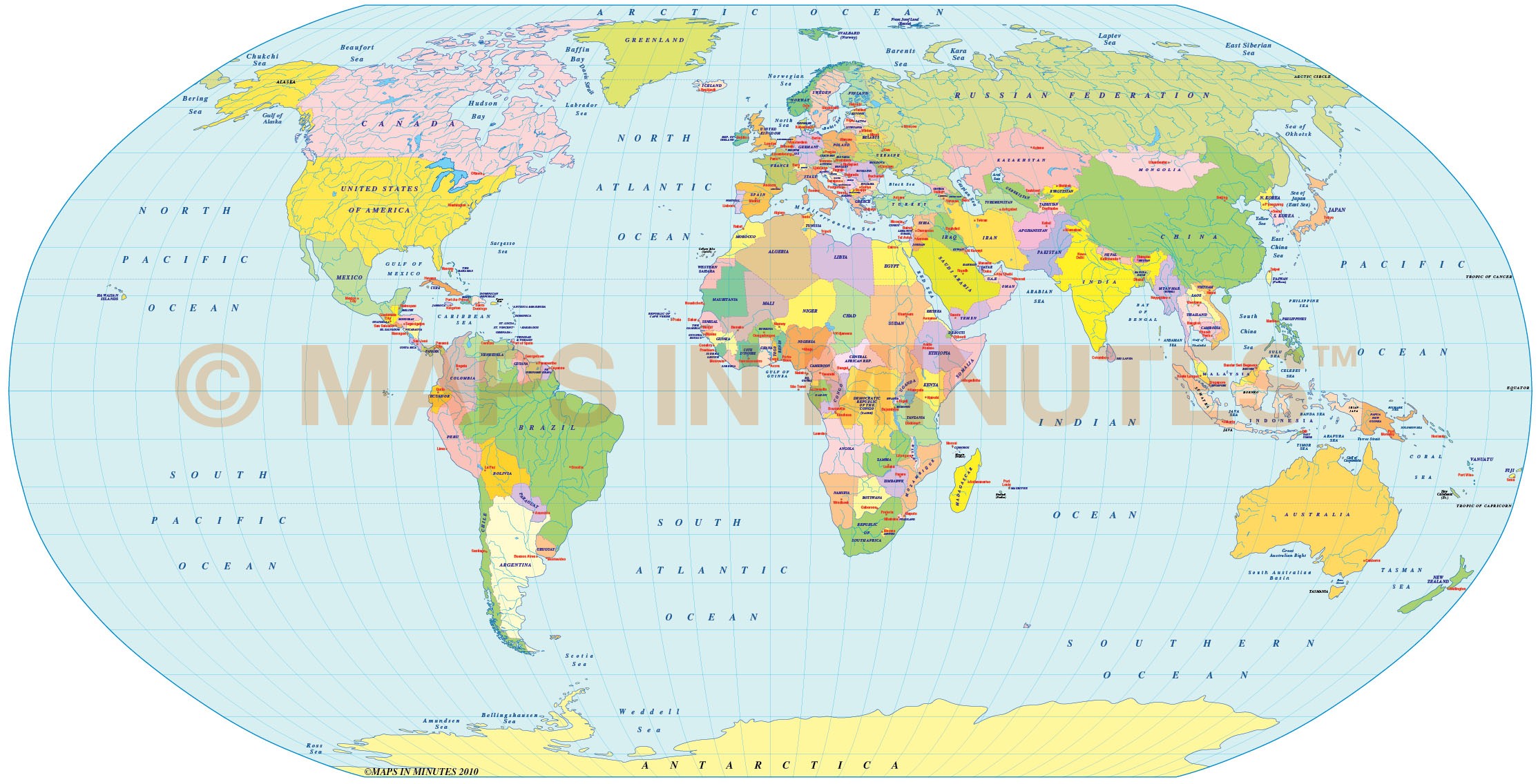 Digital Vector World Political Map In The Robinson Projection Uk