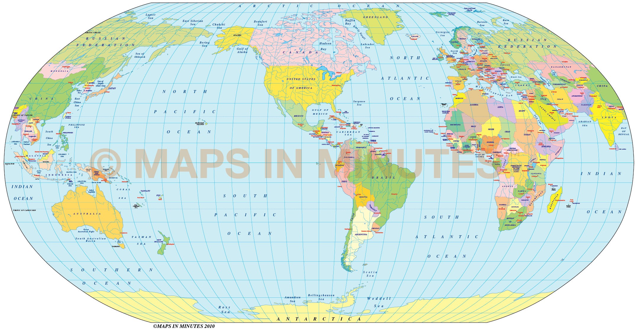 Robinson Projection @100m scale US centric world map - Small World ...