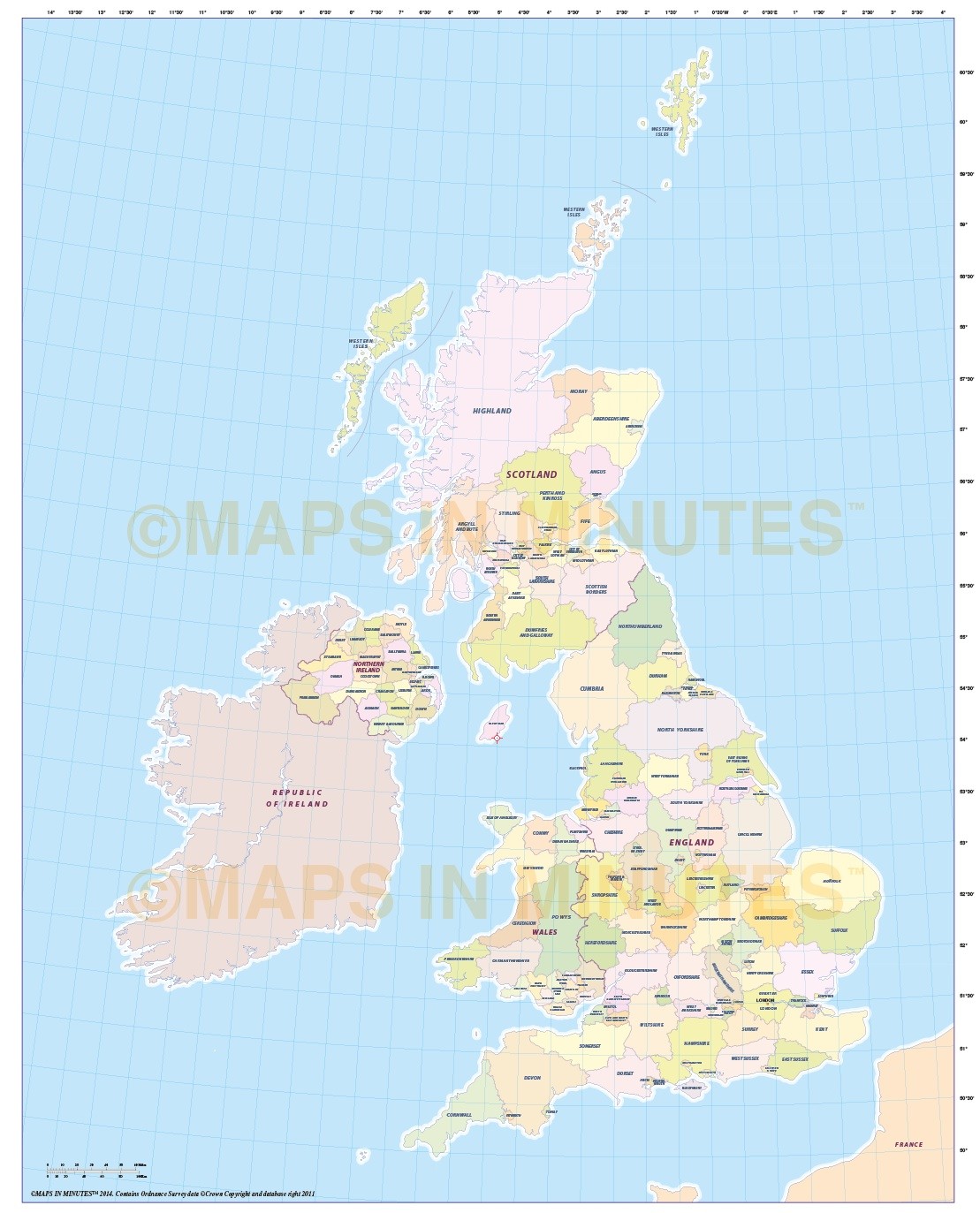 Digital UK Simple County Administrative map @5,000,000 ...
