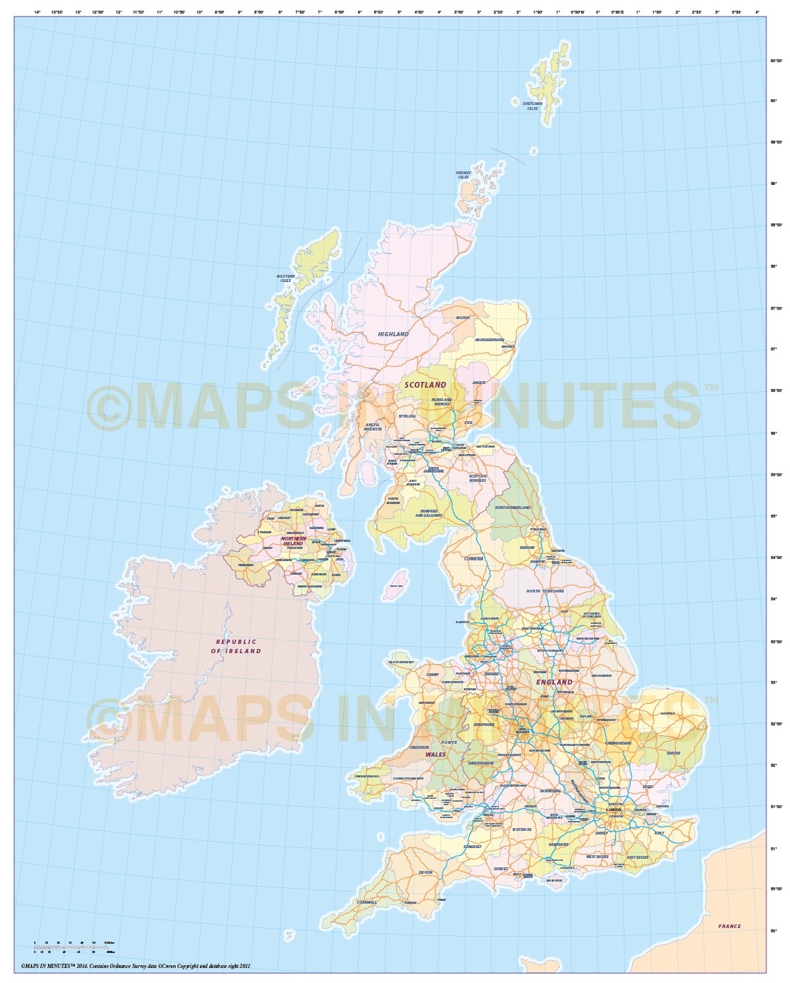 Uk Road County Map Illustrator Ai Cs Pdf Vector Formats 5m