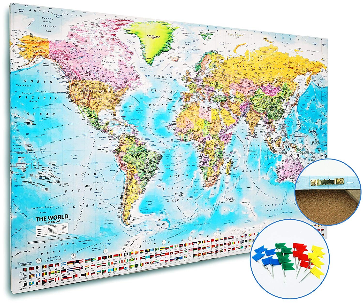 Push Pin World Map Canvas Flags 120cm X 80cm Large