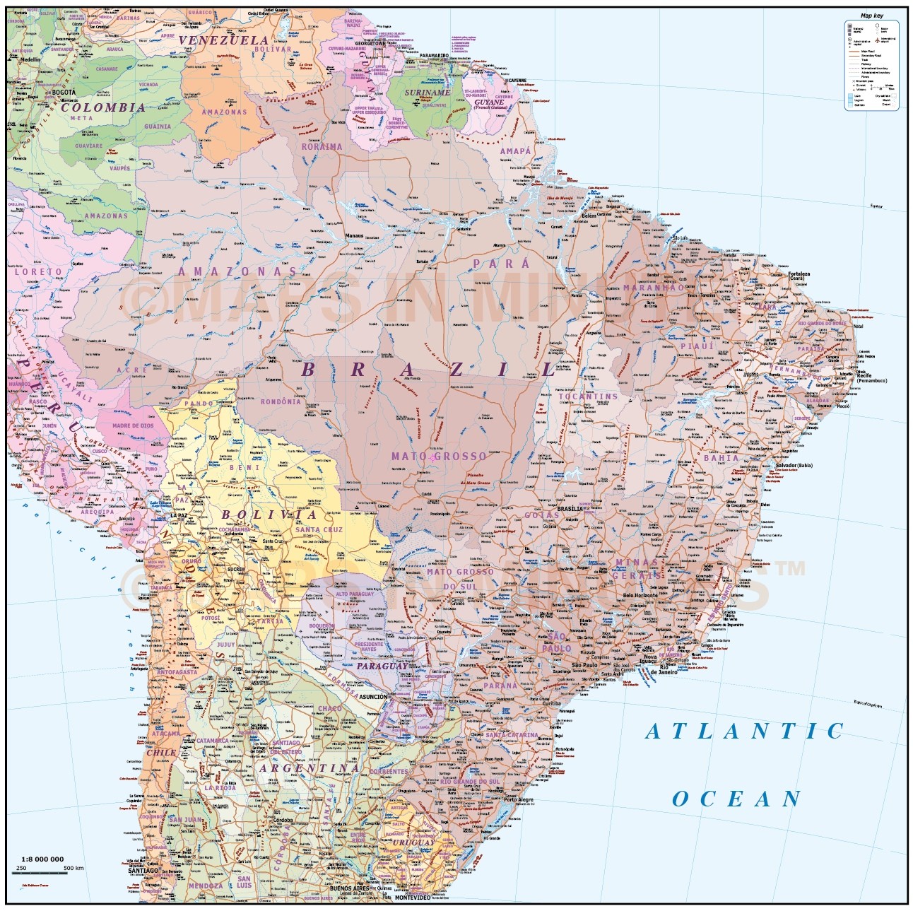 Digital Vector Brazil Deluxe Political Road Rail Map Digital Vector