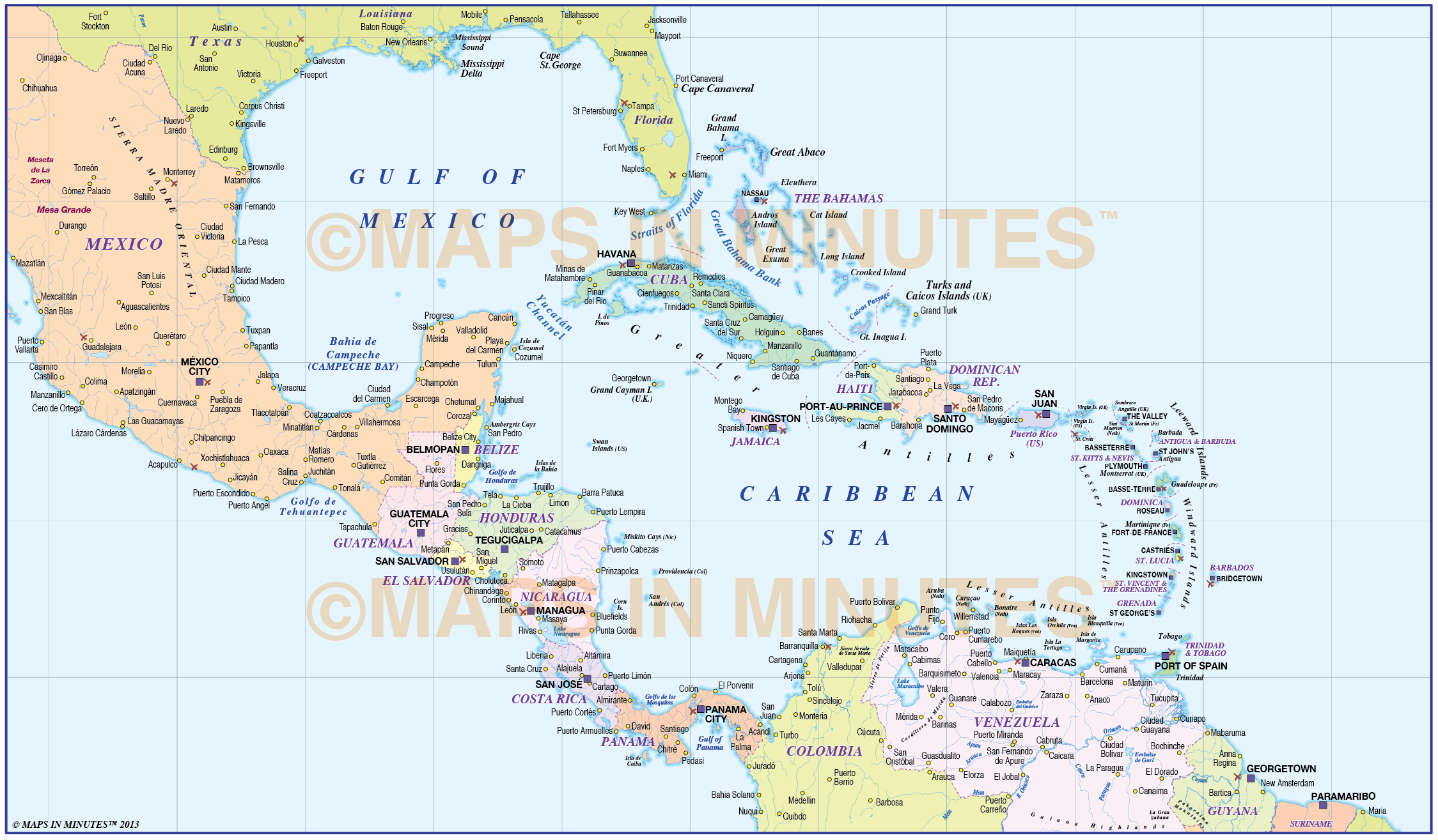 large digital vector map of central america and the ...