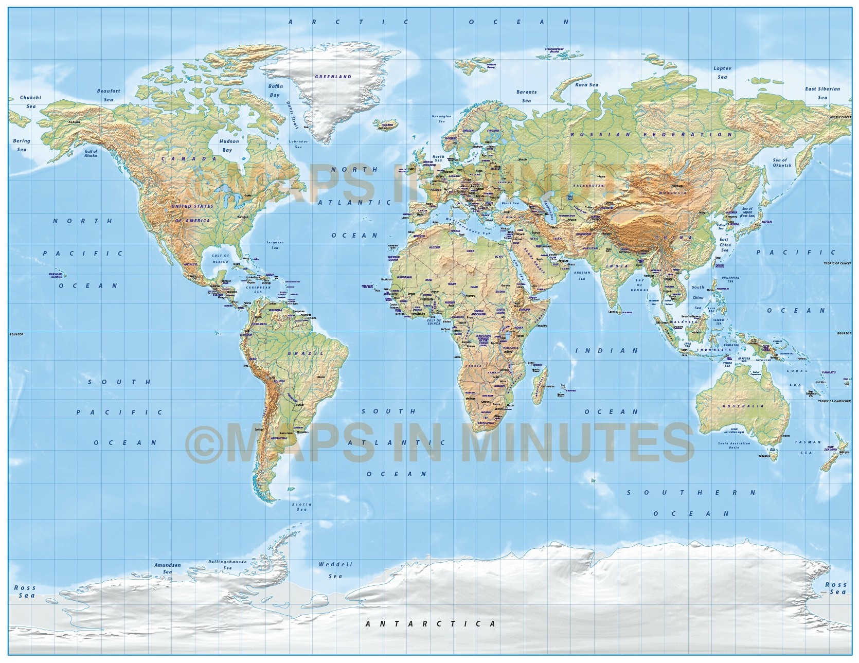 Digital Vector World Relief Map In The Gall Projection