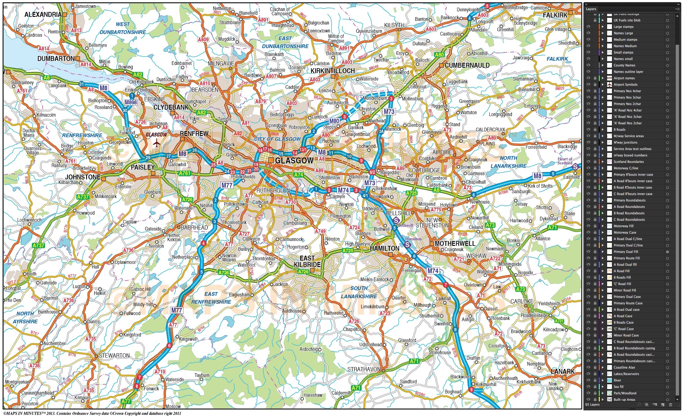 greater glasgow map at 250k scale in illustrator cs format