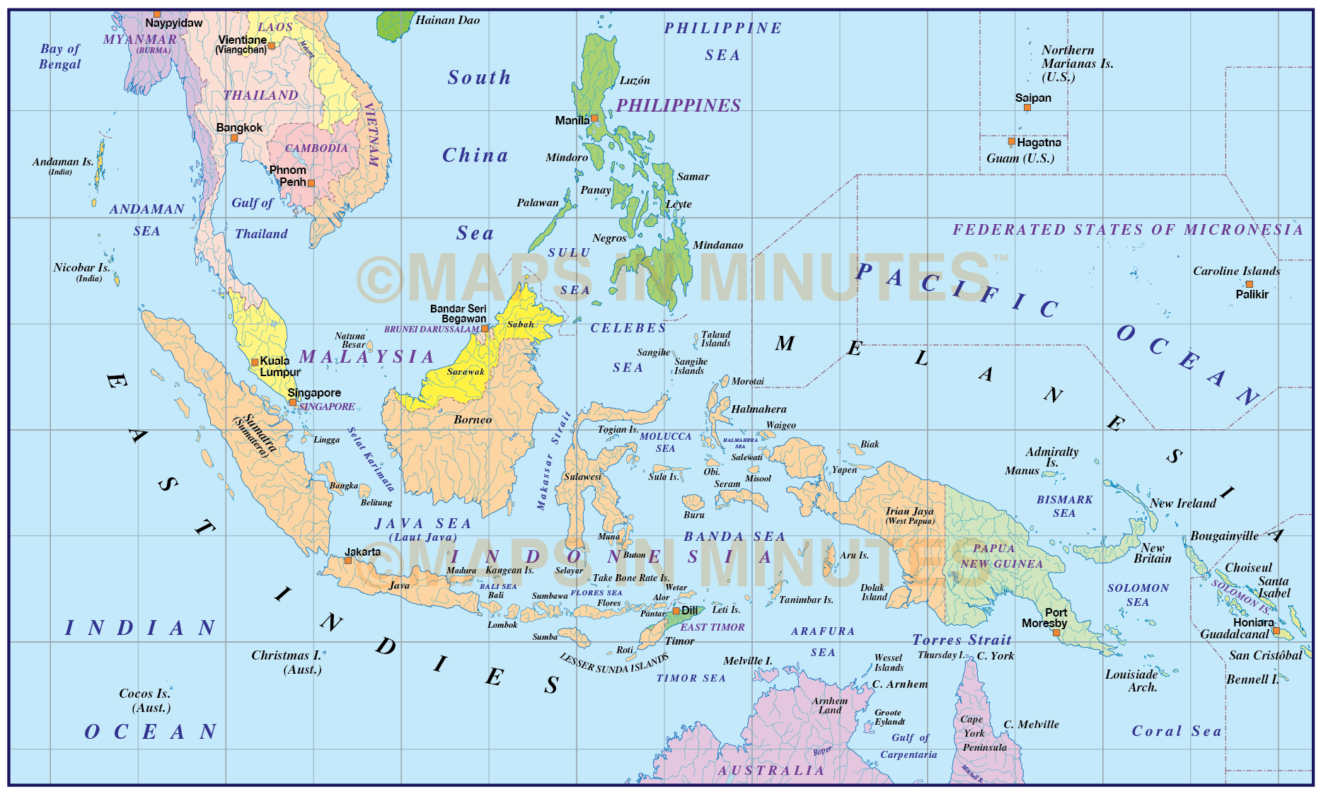  Malaysia  Indonesia  Simple Political Map  10M scale in 