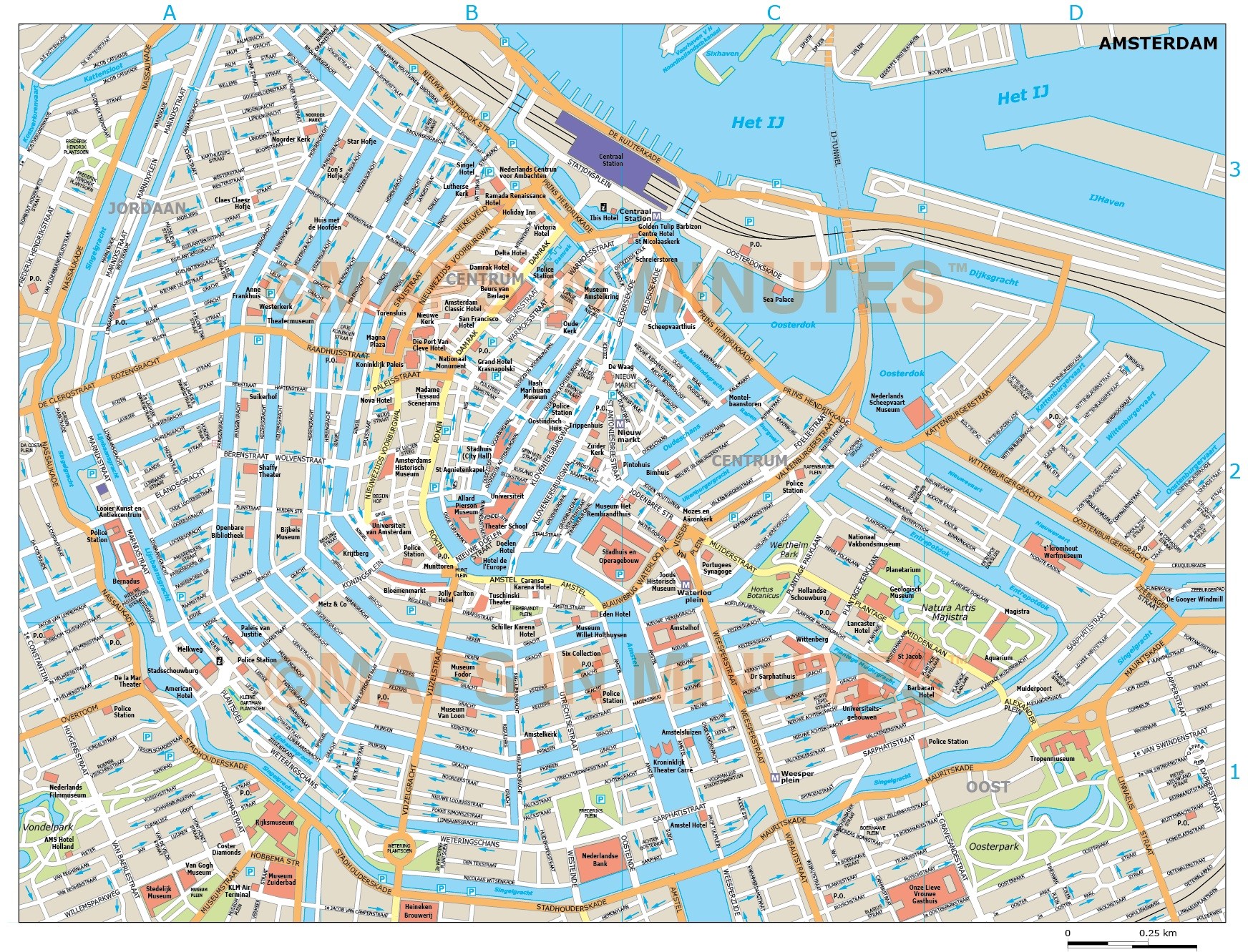 Vector Amsterdam city map in Illustrator and PDF digital formats