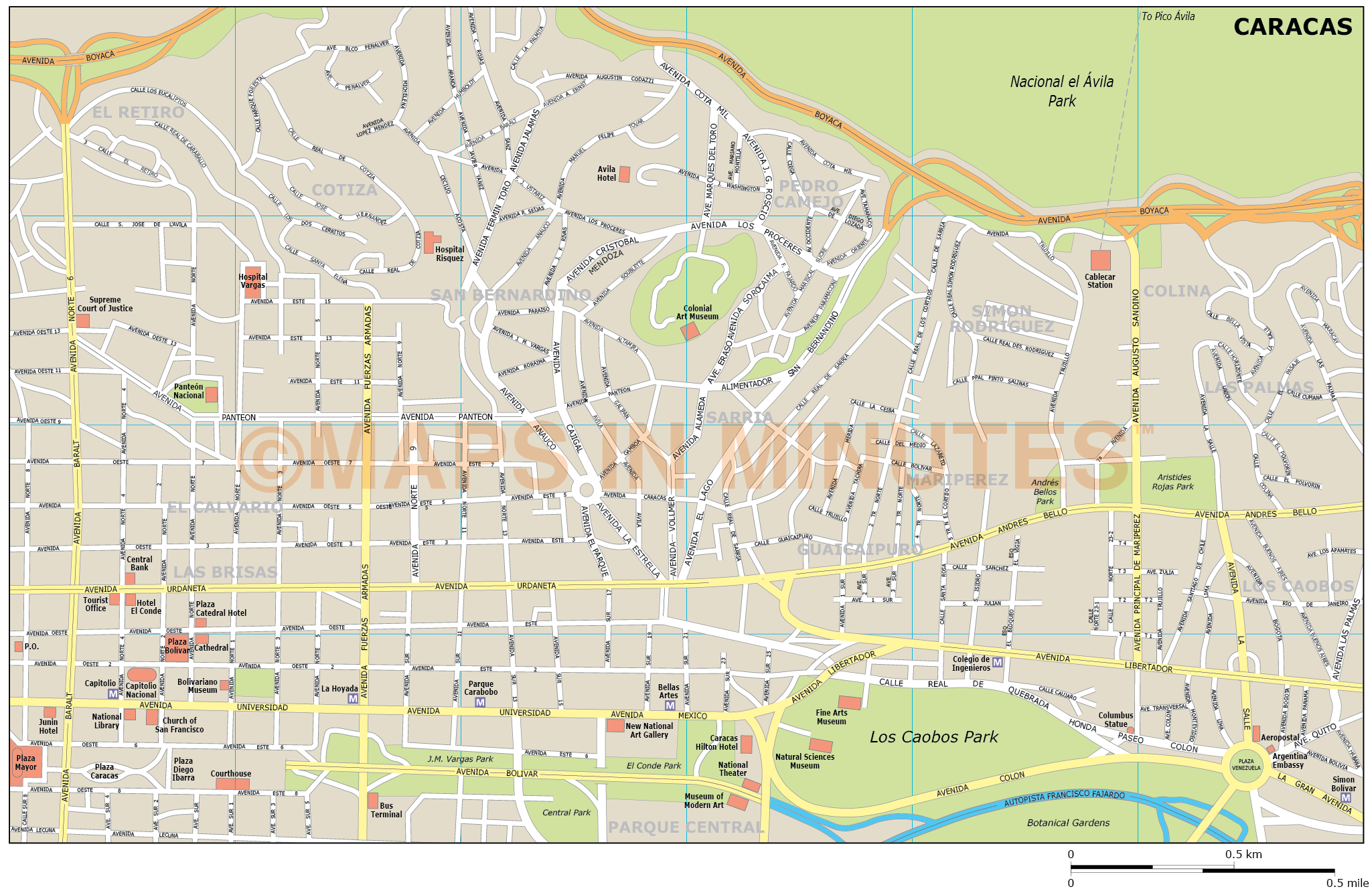 Caracas City Map In Illustrator Cs Or Pdf Format Digital Vector Map