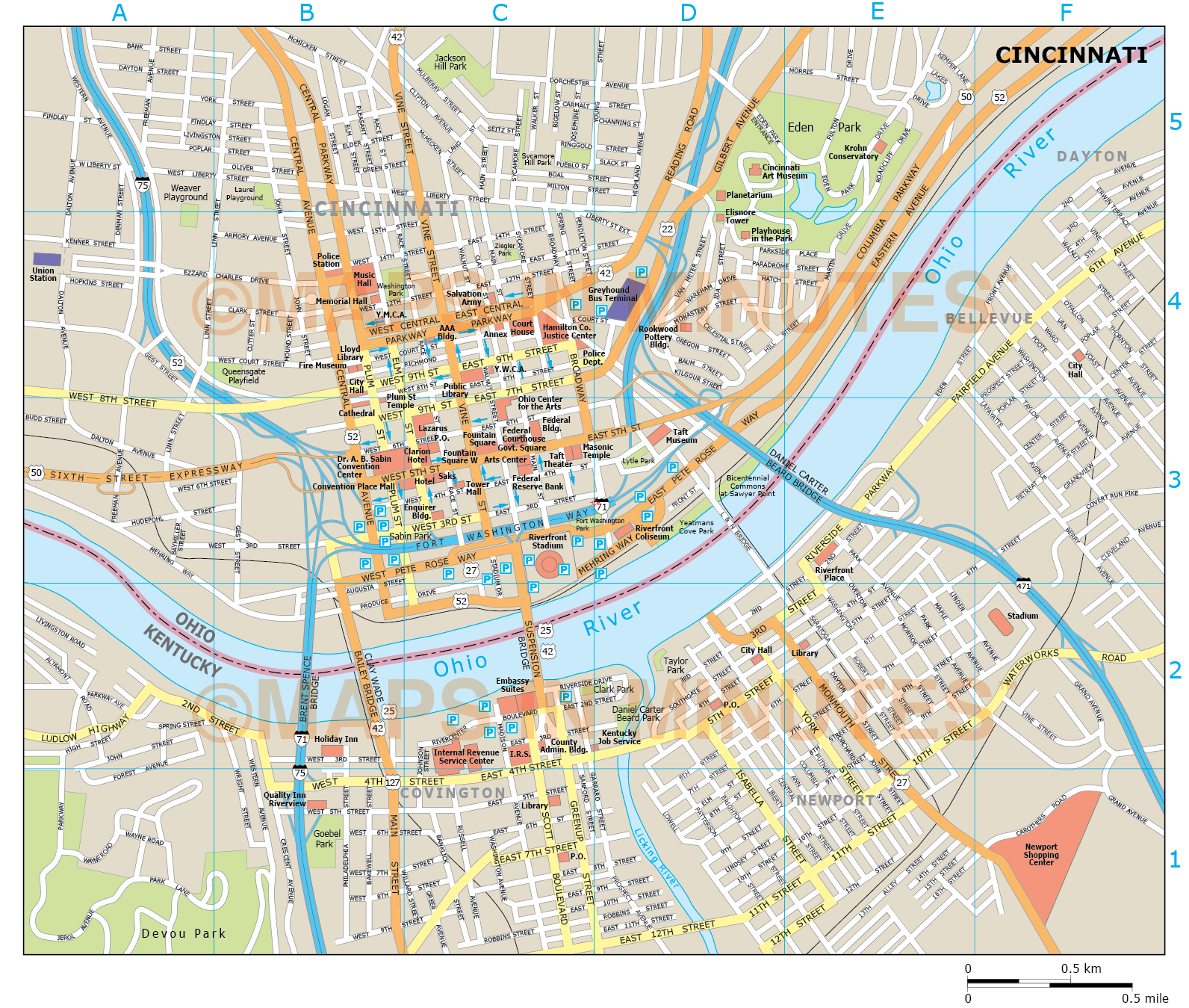 royalty free cincinnati illustrator vector format city map