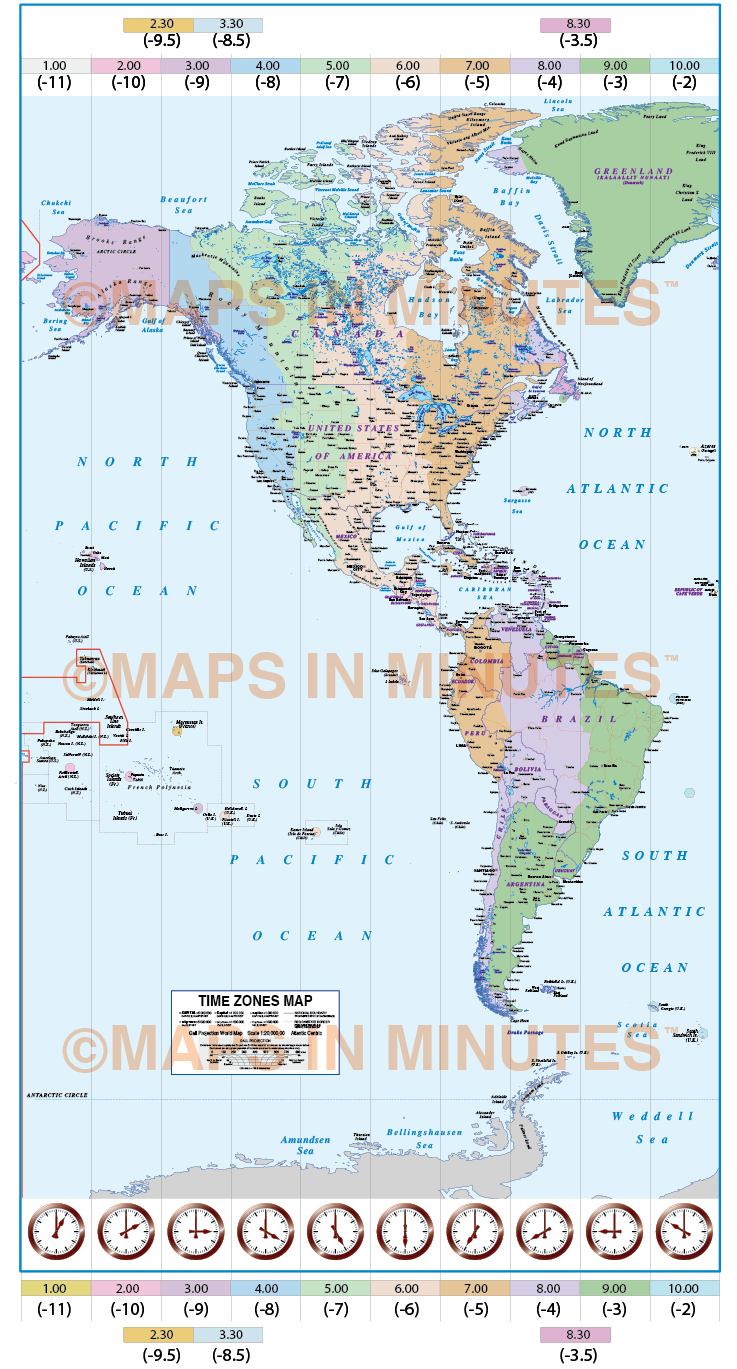 North And South America Time Zones Map In Illustrator Ai Cs Vector