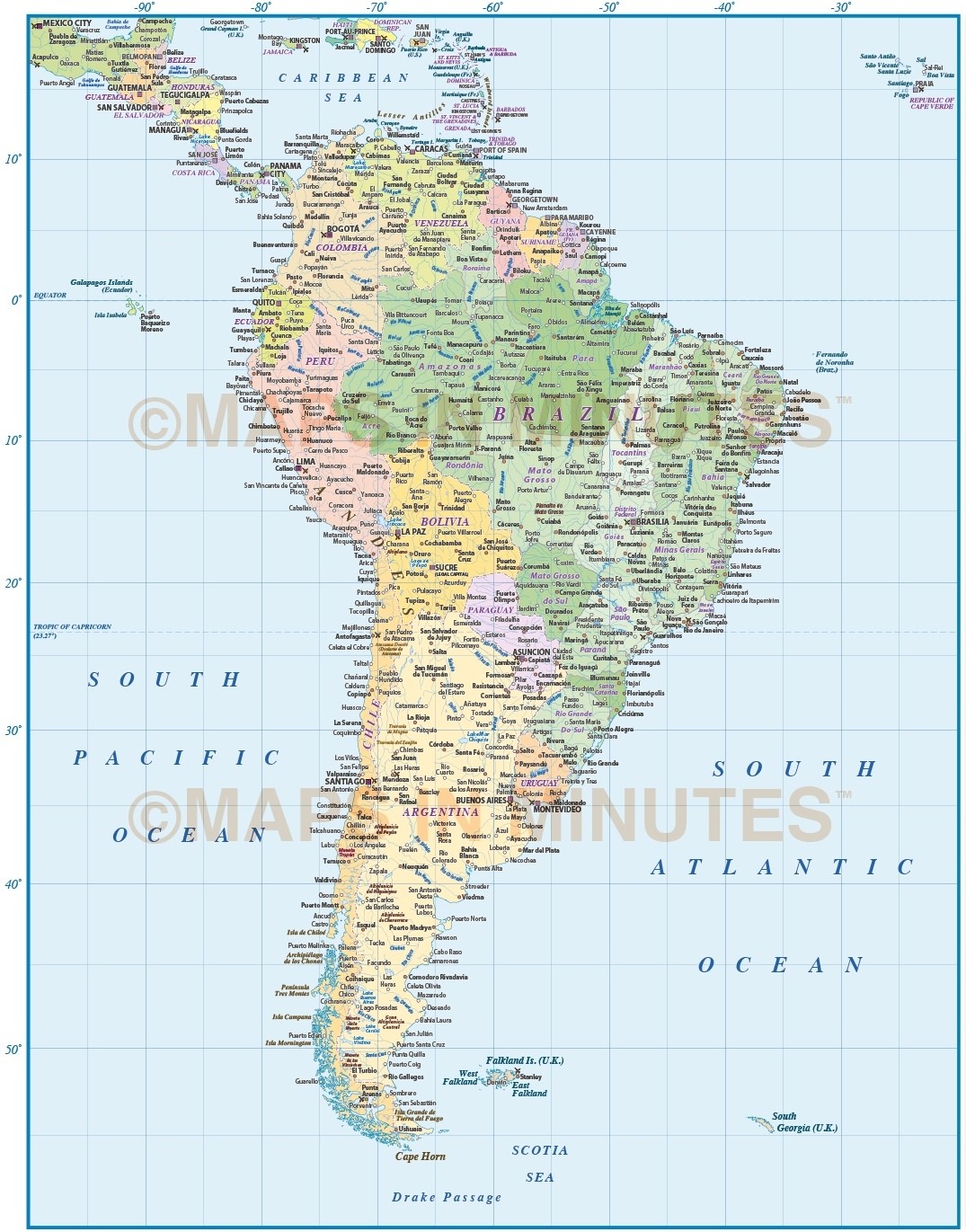 Digital Vector South America Political Map 10 000 000 Scale In