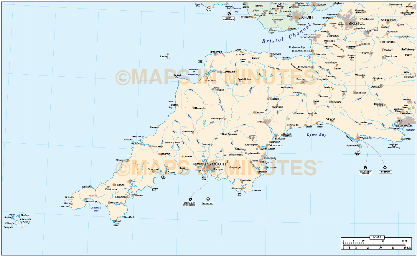 DigitalvectorsouthwestenglandbasicmapinillustratorCSandeditablepdfvectorformat