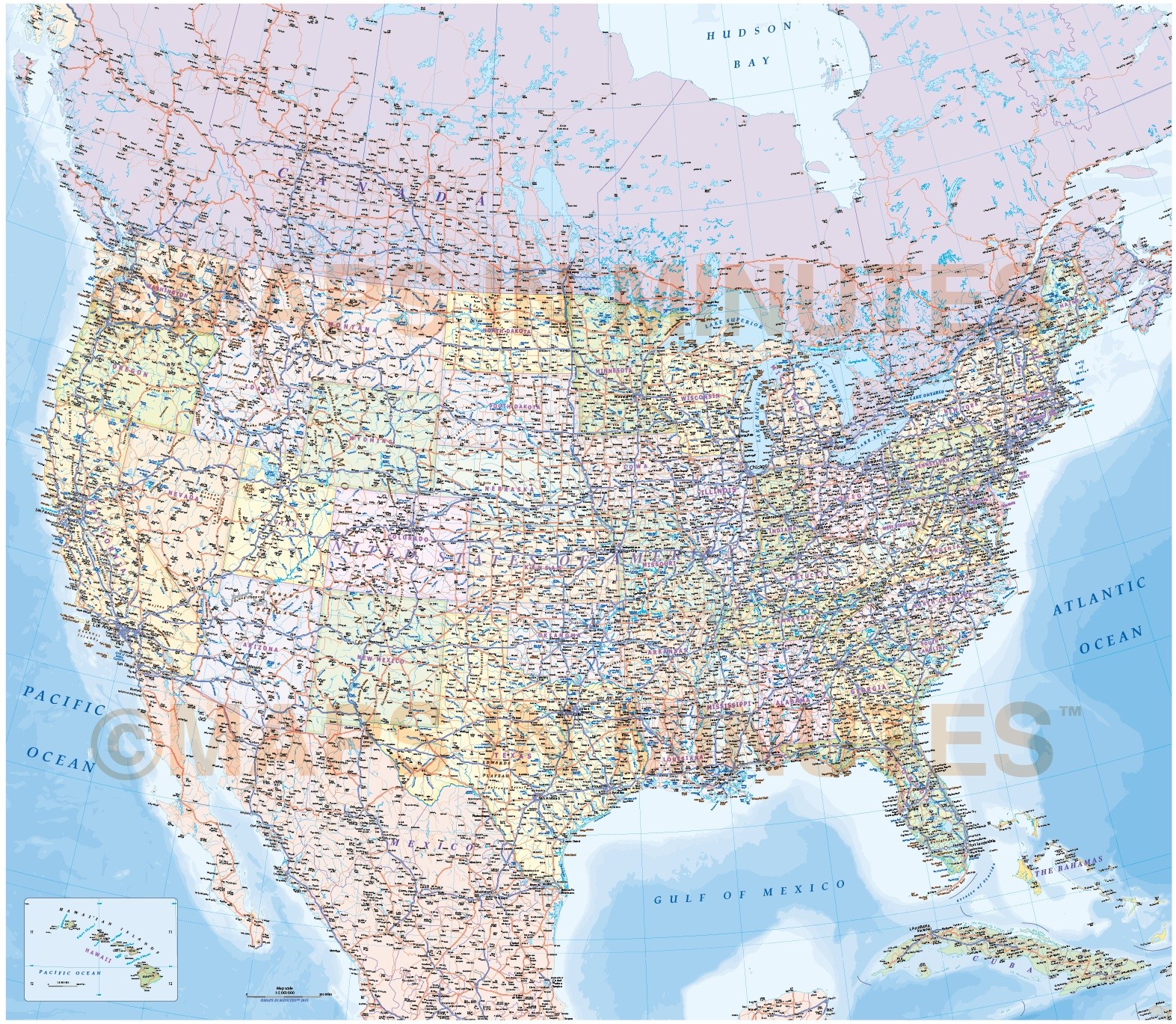 Usa North America Road Rail Map Illustrator Ai Cs Vector Format