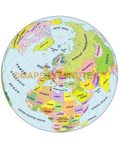 Digital vector Globe World Map, Europe-centric, 50N 20E