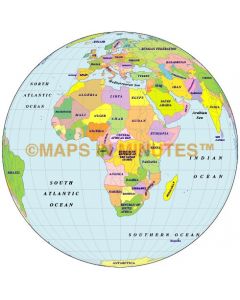 Digital Vector Globe Political World Map, Africa centric, 0N 20E