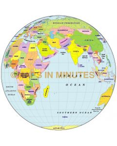 Digital vector Globe Political World Map, Indian Ocean Centric, 0N 60E