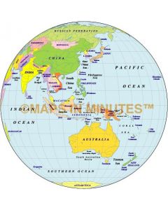 Digital vector Globe World Map, Indonesia Centric, 0N 125E