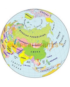 Digital vector Globe World Map, Mongolia-Centric, 50N 100E