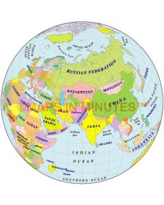 Digital Vector Globe Political World Map, Pakistan centric, 40N 70E