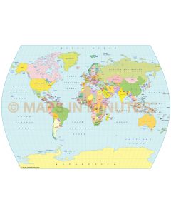 Digital vector World Map, Times Projection @100m scale UK-centric Political 